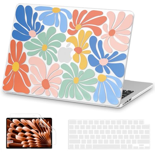 Image of AKIT for MacBook Air 15 inch Case M5 M4 M3 M2 2026-2023, ColorfulFlowers | A3448 A3241 A3114 A2941, Vibrant Pattern Pattern Hard Shell Laptop Case+Keyboard Cover+Screen Protector for Mac Air 15 inch