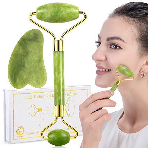 Jade Roller and Gua Sha Face Facial Roller for Face Massager Tool