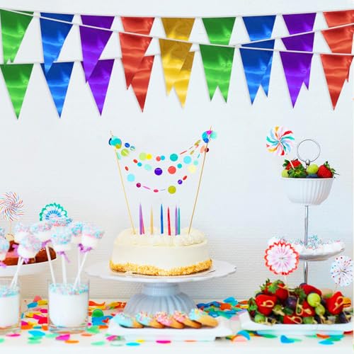 Image of 40M /130FT Colorful Triangle Pennant Banner Flag Metallic Fabric Bunting Garland for Christmas Graduation Birthday Wedding Engagement Bachelorette Holiday Halloween Celebration Hen Party Supplies