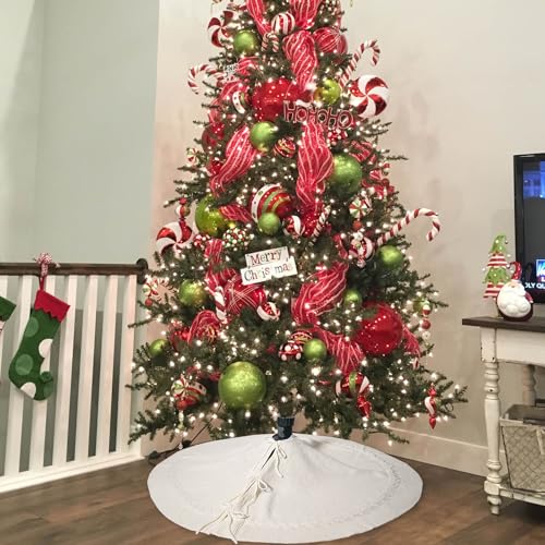 Saia de árvore de Natal branca de 45,7 cm, mini saia de árvore de tricô de cabo, decorações de árvor