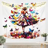 Erosebridal Dance Ballet Medium 59X59 Tapestry For Girls,Ballet Girl Kids Tapestry Wall Hanging Colorful Butterfly Graffiti Tapestries Ballerina Design Wall Art Decor For Teen Women Room Decor