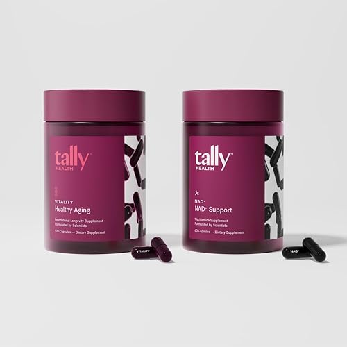 Tally Health Paquete de reparación de ADN longevidad celular, energía y salud mitocondrial con NAD+ (suministro para 30 días, 60 cápsulas) +