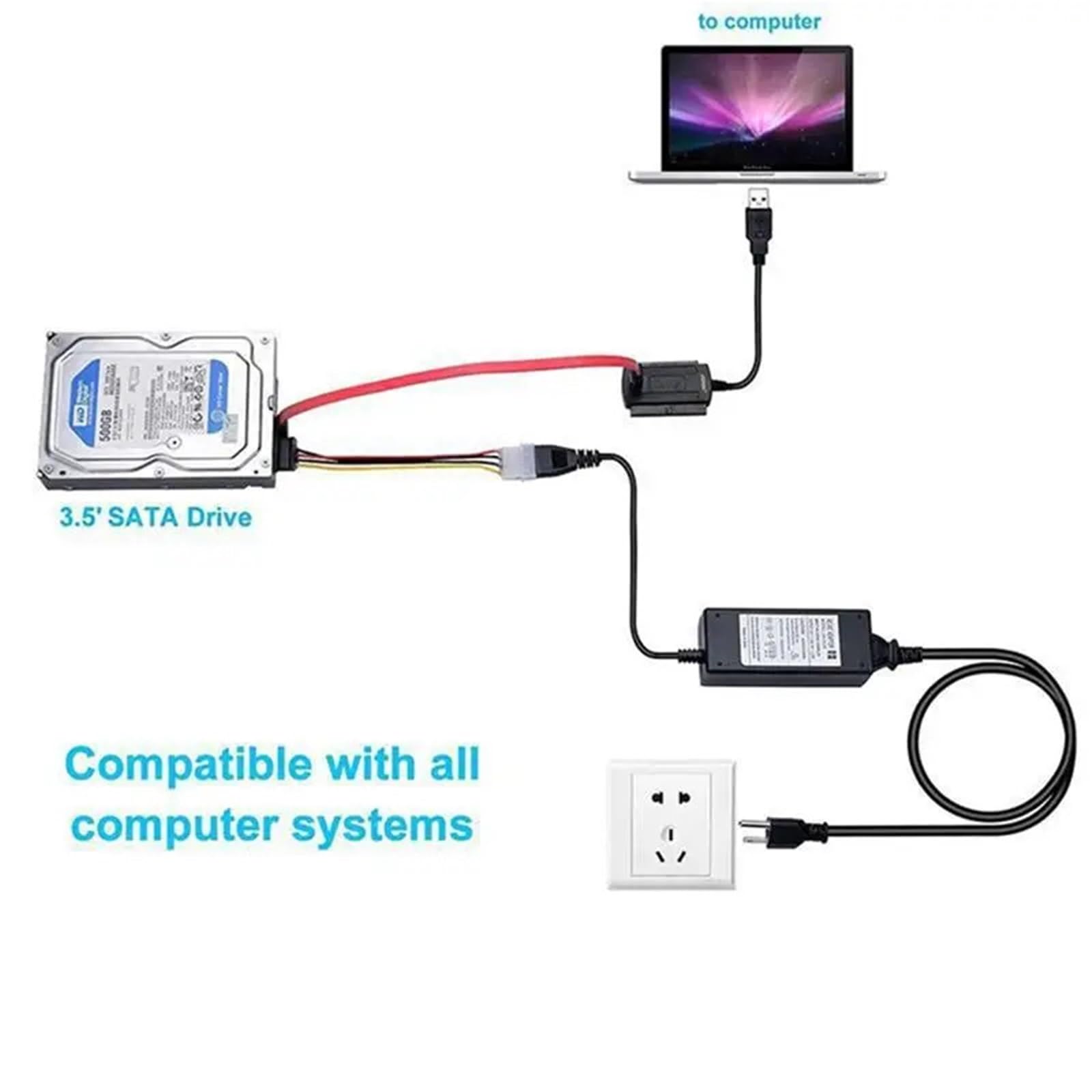 Kabel konwertera SATA/PATA/IDE na USB 2.0 do dysku twardego 2,5 cala do 3,5 cala do laptopa