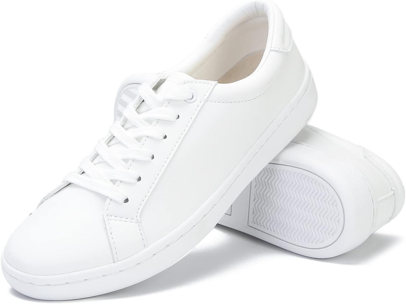 HONGHAIER Non Slip White Shoes for Women Microfiber Leather Fashion Sneakers Comfortable Womens Walking Shoes with Memory Foam