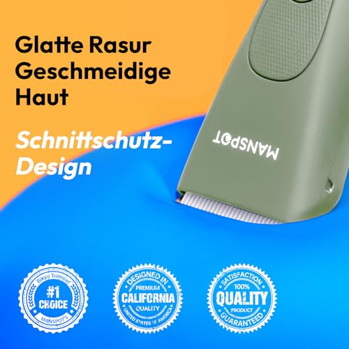MANSPOT Intimrasierer Mann, Körperhaartrimmer für Herren, Professioneller Body Trimmer Wasserdicht mit 4 Scherkämmen – Für Trimmen von Brust, Beinen, Achseln & Intimbereich – Nass & Trocken