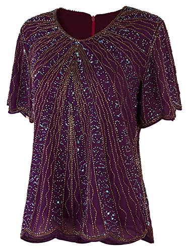 Vijiv Women's 1920s Vintage Beaded Evening Top Art Deco Scalloped Hem Sequin Embellished Blouse Tunic2
