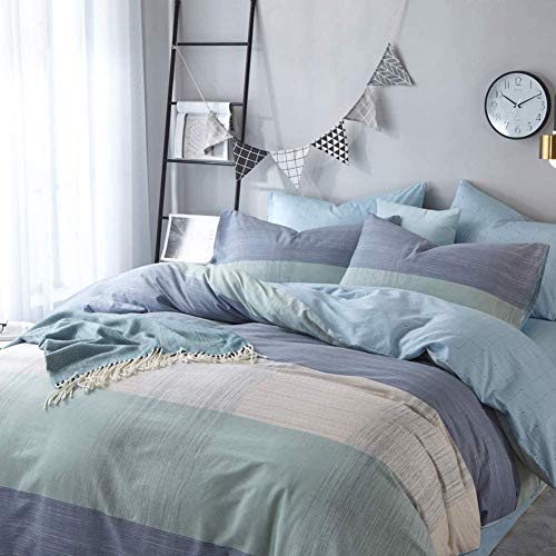 Geometric Duvet Cover Soft Cotton Blue Patchwork Modern Bedding Set with Zipper Ties Mint Green Duvet Cover Set Perfect for Him and Her, Luxury Quality Comfortable Easy Care-King Size - Thumbnail 2