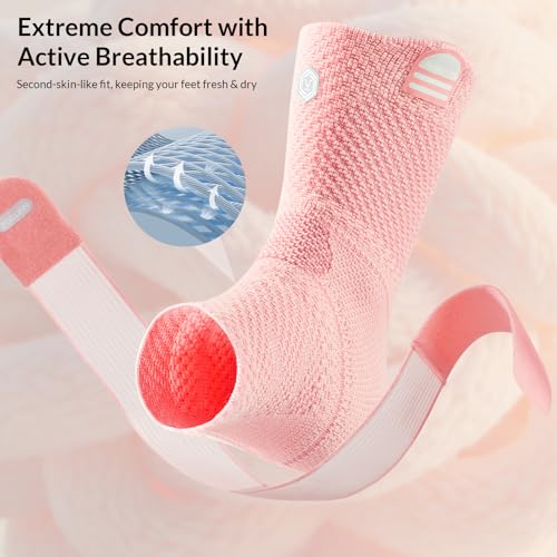 Image of ZOELION Ankle Brace Compression Support with Removable Fishnet Strap, 3D Knit Plantar Fasciitis Relief Achilles Tendonitis Brace, Ankle Compression Sleeve for Pain Relief & Injury Healing, Pink /XL