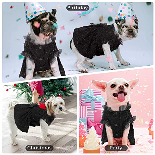 Kuoser Dog Dresses For Christmas Wedding Birthday Party, Small Medium Dogs Dress Puppy Costume With Bow-Knot, Cute Pet Clothes Doggie Apparel, Black X-Small #TOP6