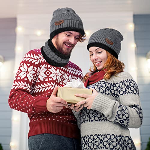 Image of Loritta Winter Hats for Men, 3 PCS Fleece Beanie Scarf Gloves Set