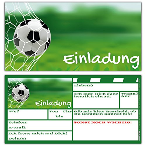 BREITENWERK 12-er Karten-Set FUSSBALL EINLADUNGEN zum Kindergeburtstag oder Fußball-Party - Einladungskarten für Jungen Mädchen und Erwachsene