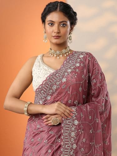 Image of Libas Embroidered Organza Saree With Unstitched Blouse Piece
