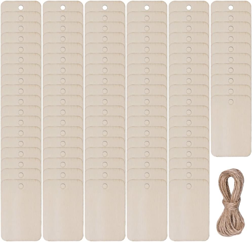 Etiquetas de Madera en Blanco,100 Pcs Etiquetas de madera rectángular Artesanía rectangular de madera ,para DIY Artesanía Boda Decoración Navidad