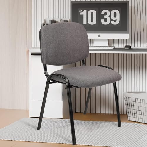 Image of CLATINA Stackable Waiting Room Chairs, Cloth Fabric Guest Reception Chair with Upholstered Thickene Seat and Back Support, Stacking Chair Metal Leg for Office School Church Conference Room, Grey