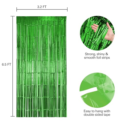 2 Pack Green Fringe Backdrop Curtains, Green Streamers Party Backdrop, Christmas Decorations, Soccer Party Decorations, Green Party Decorations Supplies for Birthday, Holidays, Parties & More