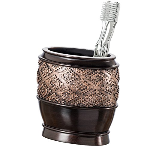 Image of Creative Scents Dublin Brown Toothbrush Holders for Bathrooms Set of 2 - Bathroom Toothbrush Holder Set - Electric Tooth Brush and Toothpaste Organizer - Brown Bathroom Accessories Set Decor