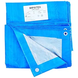 Mipatex Tarpaulin Sheet Waterproof Tirpal Heavy Duty 40ft x 30ft, Poly Tadpatri with Aluminium Eyelets Every 3 feet - Multipurpose 150 GSM Plastic Cover Tharpai for Truck, Home Roof, Rain (Blue/Silver)