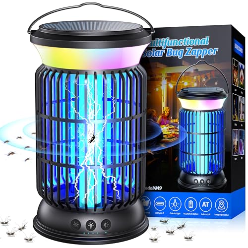 Ecstrom Solar Bug Zapper Outdoor, 4200V Mosquito Zapper, 4000mAh Rechargeable Bug Zapper, Portable Fly Zapper with 9 Modes Light, Waterproof Electric Insect Zapper for Outside, Patio, Backyard, Garden