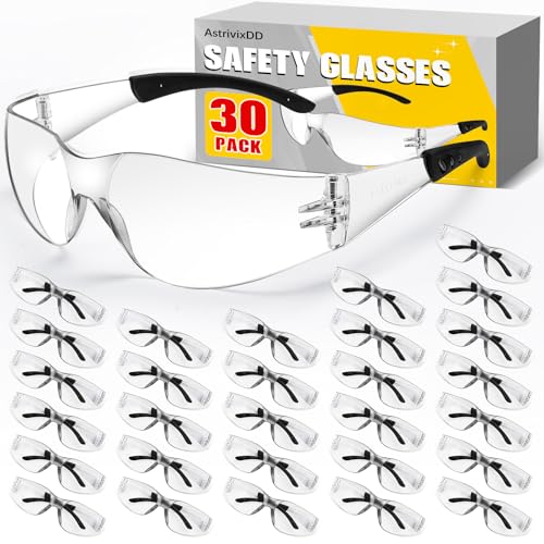 30 Pack Clear Safety Glasses Scratch Resistant Safety Glasses Bulk for Men Women Clear Impact Resistant Eye Protection Glasses with Wrap-Around Lenses for Work Lab Construction Lightweight