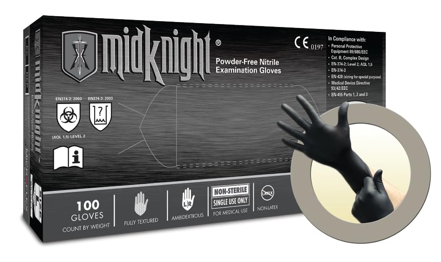 Microflex MK-296-M MidKnight PF Nitrile Exam Gloves Medium Black Powder Free 100/Bx