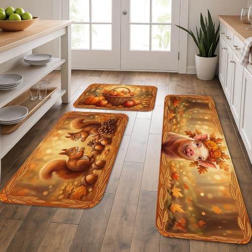Tapis de cuisine motif écureuil rustique lot de 3 de qualité supérieure