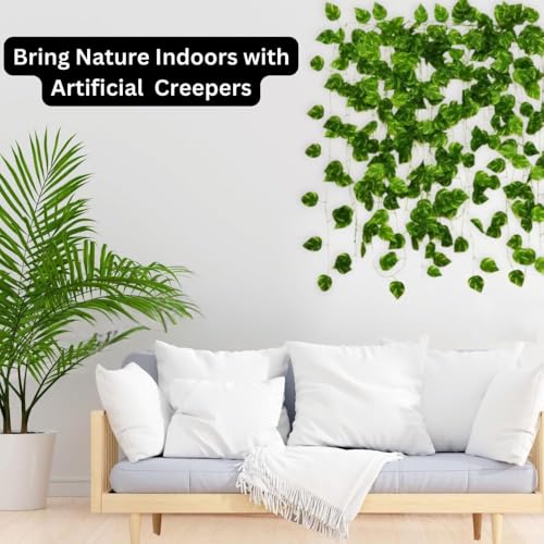 Image of Artificial Dark Green Leaf Vine Money Plant Hanging, Artificial Ivy Leaves, Artificial Creeper Leaf Vine, Artificial Ivy Foliage, Ivy Wall Decor,Roof Decor | Each Plant 6 Feet- 8 Pcs