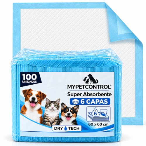 Empapadores Perros 60x60 cm 100 Uds 6 Capas Desechables - Empapadores Perro Adiestramiento Perros Cachorros - Empapadores Desechables - Resguardos para Cães