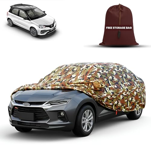 Image of MORNYRAY Car Cover for Toyota Etios | Fully Waterproof Car Body Cover | with Mirror & Antenna Pocket | Dustproof, Windproof & Anti-Scratch Lining, Camouflage