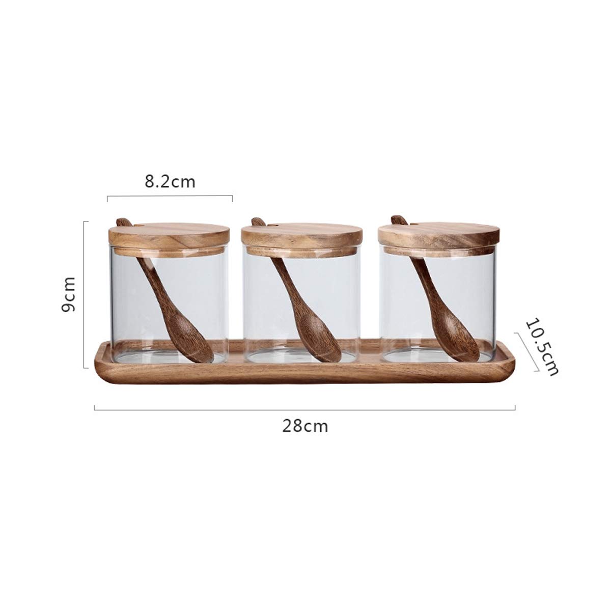 TentHome - Tarros de Especias de Cristal para Especias y 3 tarros de condimentos con cucharas de Madera