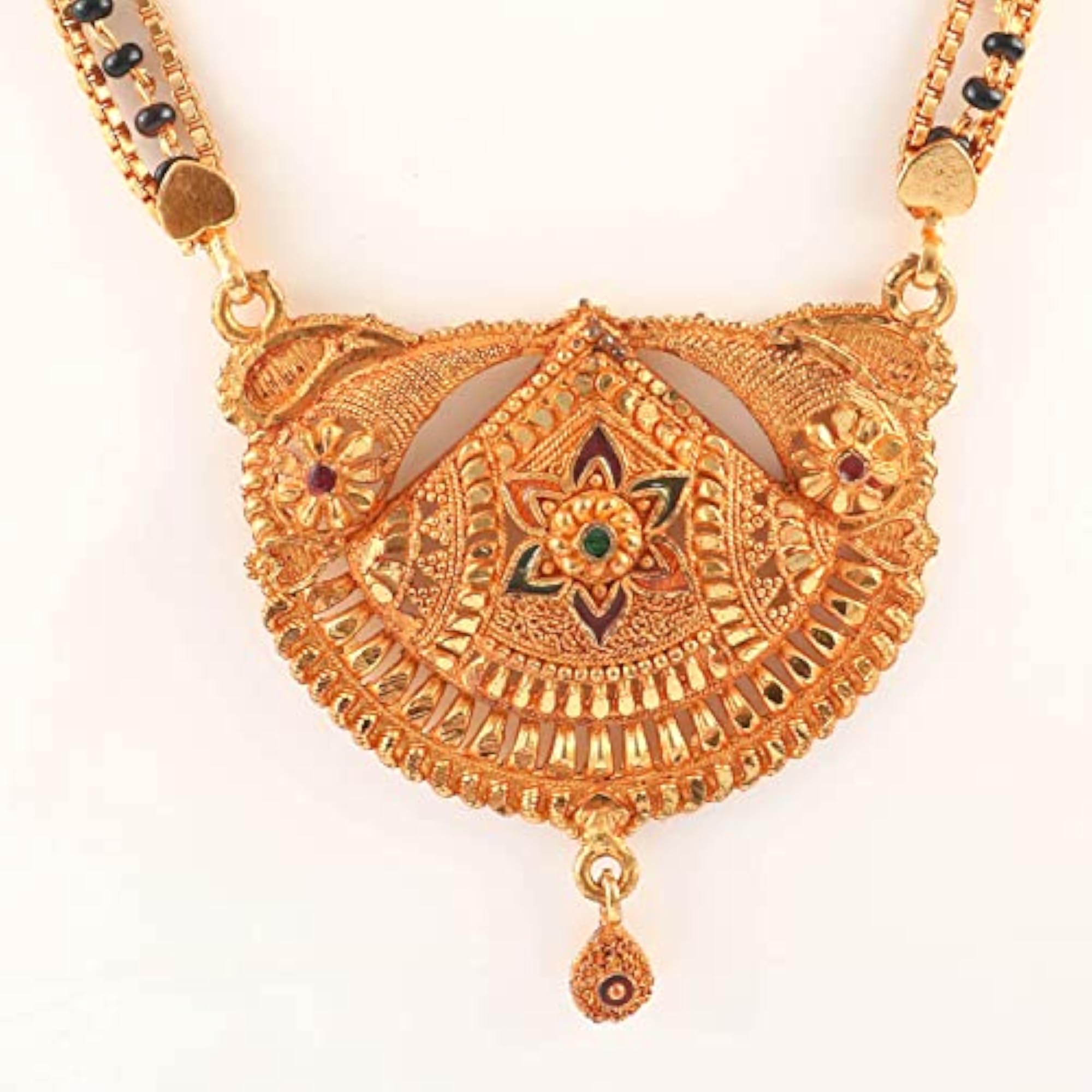 Women's Handmade Meena Work Gold Plated Mangalsutra