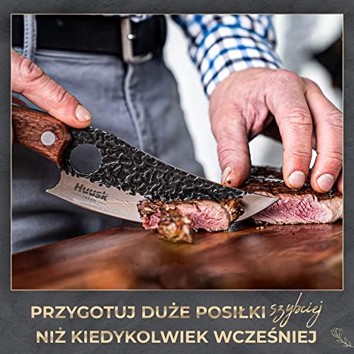 Nóż kuchenny Huusk - idealny do krojenia i siekania. Zaprojektowany z myślą o równowadze i kontroli, łączący nowoczesny styl z tradycyjnym wyglądem. Japoński nóż kuchenny do domu, kempingu czy