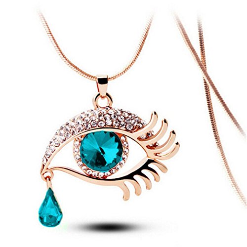 Hot! WYTong Womens Novelty Magic Eye Crystal Necklace Tear Drop Alloy Eyelashes Necklace Pendant Sweater Chain (A)