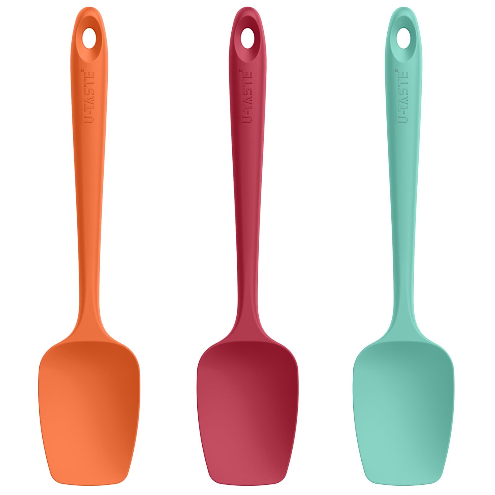 U-Taste Silicone Spoon Spatula Set of 3: 315 ℃ Heat-Resistant Food Grade Flexible Rubber Scraper, Cooking Baking Scraping Mixing Kitchen Utensils for Non Stick Pan/Wok (Colorful)