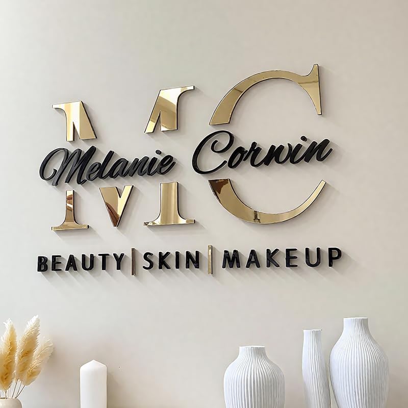 Custom Mirror Acrylic Salon Sign - Premium Business Wall Art for Spa Reception, Lobby & Office Decor - Personalized Logo Design (01)