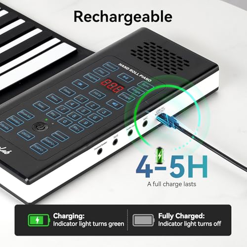 88 Keys Roll Up Keyboard Piano, Portable Electric Foldable Piano with Sustain Pedal, 20 Songs, 128 Tones, 128 Rhythms, Rechargeable & Wireless BT, Music Gift for Beginners (with LED Display) - Les Beatles, Paul McCartney, John Lennon, RIngo Starr, George Harrison 88 Keys Roll Up Keyboard Piano, Portable Electric Foldable Piano with Sustain Pedal, 20 Songs, 128 Tones, 128 Rhythms, Rechargeable & Wireless BT, Music Gift for Beginners (with LED Display) – Image 5