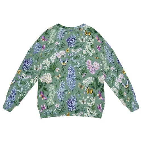 JUNZAN Spring Flowers Butterflies Sage Green Little Boys Sweatshirts Hoodies Long Sleeve Sweatshirt With Hoodie Sports 4T2