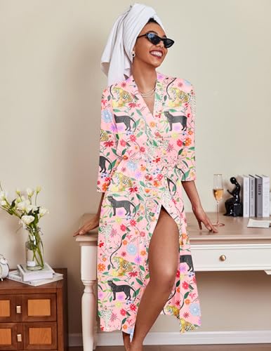 Image of Ekouaer Silk Robes for Women Long Satin Bride Bridesmaid Wedding Party Robes Lightweight Sexy Sleepwear with Pockets