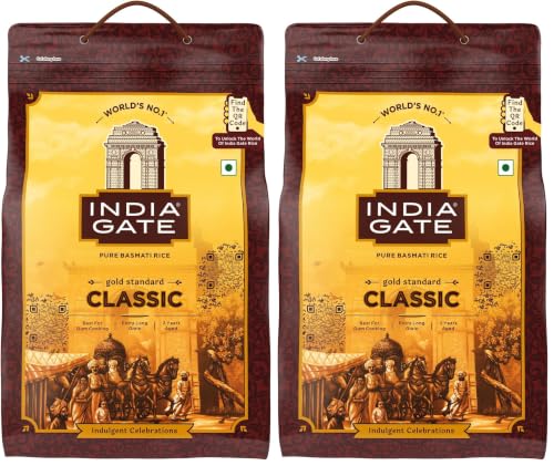 Image of India Gate Gold Standard Classic Basmati Rice 5 Kg | 2 Years Aged | Extra Long Grains (Pack of 2)