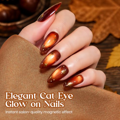 Image of Beetles Caramel Gold Cat Eye Gel Nail Polish - 15ML Amber Brown Glass Cat Eye Magnetic Gel Polish with Magnet Golden Orange Brown Gel Polish for Fall Nails Soak Off UV Nail Art Gift