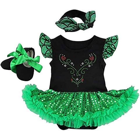 HOIZOSG Baby Girls Anna Princess Costume Halloween Christmas Party Outfits Birthday Romper Tutu Dress w/Headband Shoes Green M Cover