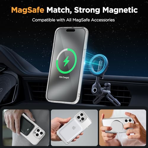 Image of Miracase Magnetic for iPhone 15 Pro Case 6.1 inch (Compatible with MagSafe)(with 2X Screen Protectors)Military-Grade Protection, Anti-Fingerprint Translucent Matte Phone Cover, Clear