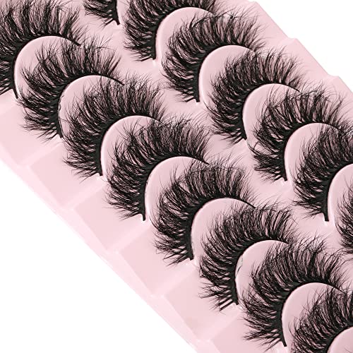 wiwoseo Eyelashes Wispy Fluffy Curly Faux Mink Lashes 3D Effect 17MM False Eyelashes Lightweight Reusable 10 Pairs Pack