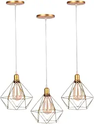 Kit 3 Luminárias de Teto Modelo Diamante Dourado Com fio Cristal Cabo Regulável