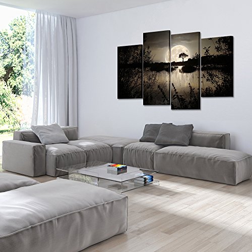 Kreative Arts 9168 4 Pieces Canvas Prints Wall Art Big Moon Over Lake In Dark Forest Modern Canvas Painting Landscape Picture Peaceful Jungle Poster Giclee Artwork thumb #3