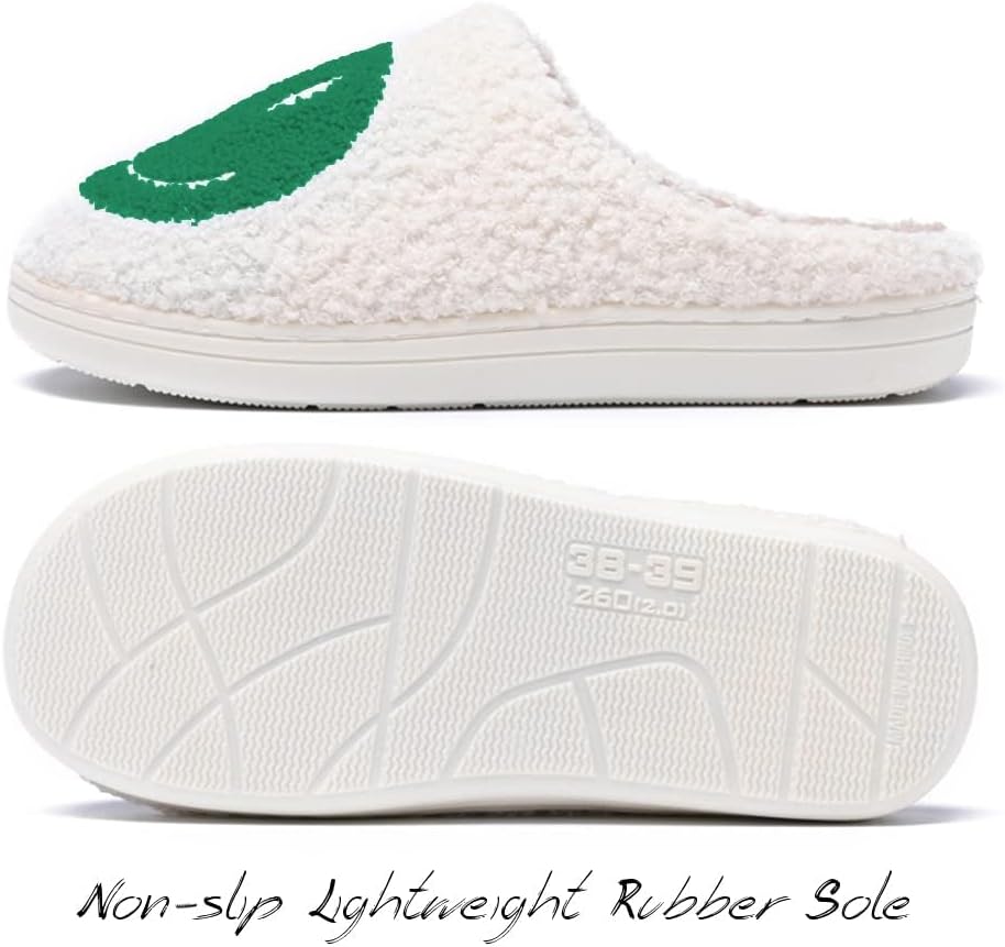 Women's Men's Retro Preppy Happy Face Slippers Comfy Warm Plush Slip-On House Slipper for Winter Indoor Soft Cushion Non-slip Fluffy Slides Slippers - Image 4