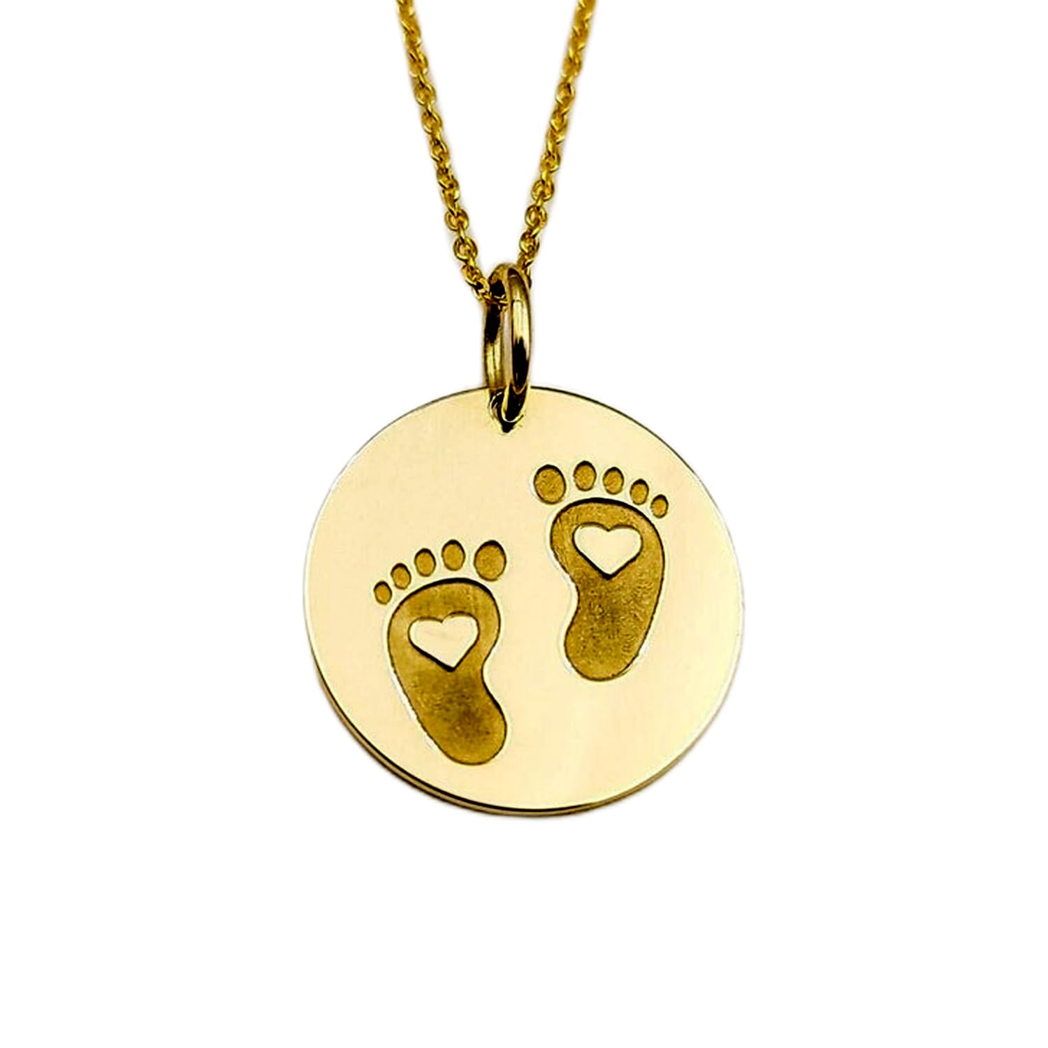 Collar de plata de ley 925 de 28 mm | Cadena de 45 cm | Pies de bebé | Colgante de pie de bebé recién nacido | Baby shower | Joyería con monedas para pie de bebé | Joyería con baño de oro | 00615