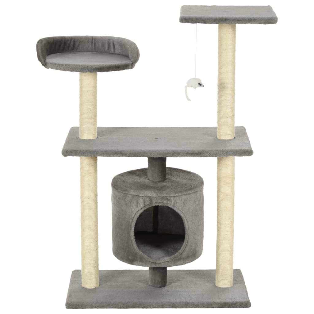 Rascador para gatos de sisal, 95 cm, gris, con juguete, plataforma, cueva, superficie de descanso, muebles para escalada, rascar, dormir y jugar en el apartamento, balcón, habitación, esquina