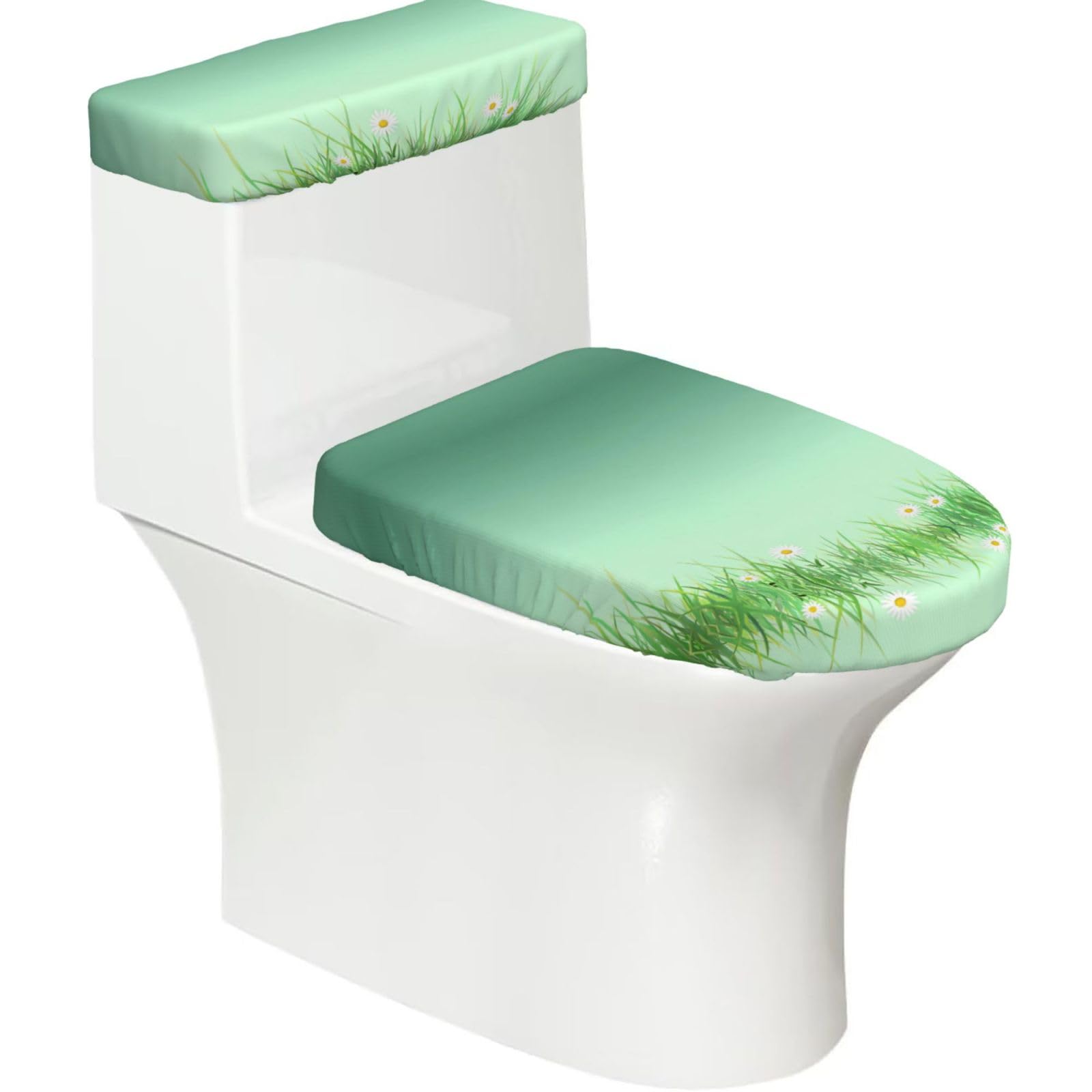 Cntdbu Black Sage Mint Fade Elastic Toilet Cover Set Of 2-Stretchy Lid And Tank Covers For Bathroom, Soft Washable U Shape Toilet Decor