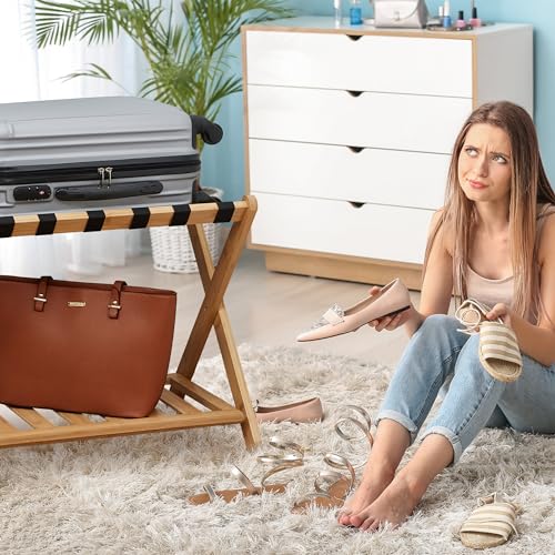 Relaxdays Kofferständer, klappbar, Bambus, HBT: 56 x 68,5 x 41,5 cm, Gepäckständer mit Ablage, Kofferablage Hotel, Natur