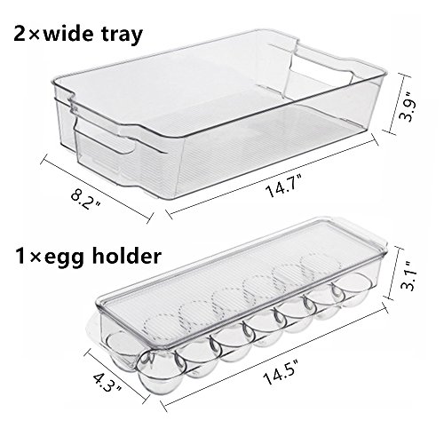 MineDecor 6 Piece Refrigerator Organizer Freezer Storage Containers Clear Fridge Bins Include Drink Holder Egg Tray For Fruits Vegetables Milk